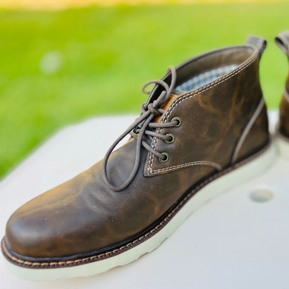 Buffalo Mens Boots Brown Chukka Memory Foam Sock Pull-Tab Padded Collar Durable